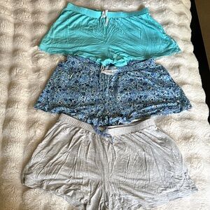 Set of 3 Lounge Shorts in Aqua, Blue Floral, and Light Gray